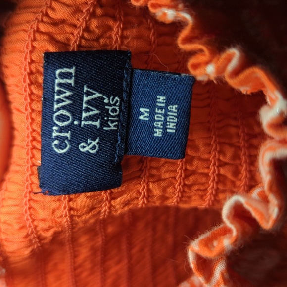 Crown & Ivy Orange Floral Shirred Maxi Dress Tiered Ruffle Girls Size M - Picture 2 of 4